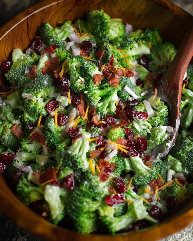 Vibrant Broccoli Salad with Cranberries on a Serving Plate