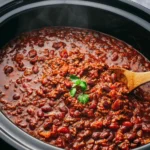 Delicious Crockpot Chili Cooking in a Slow Cooker