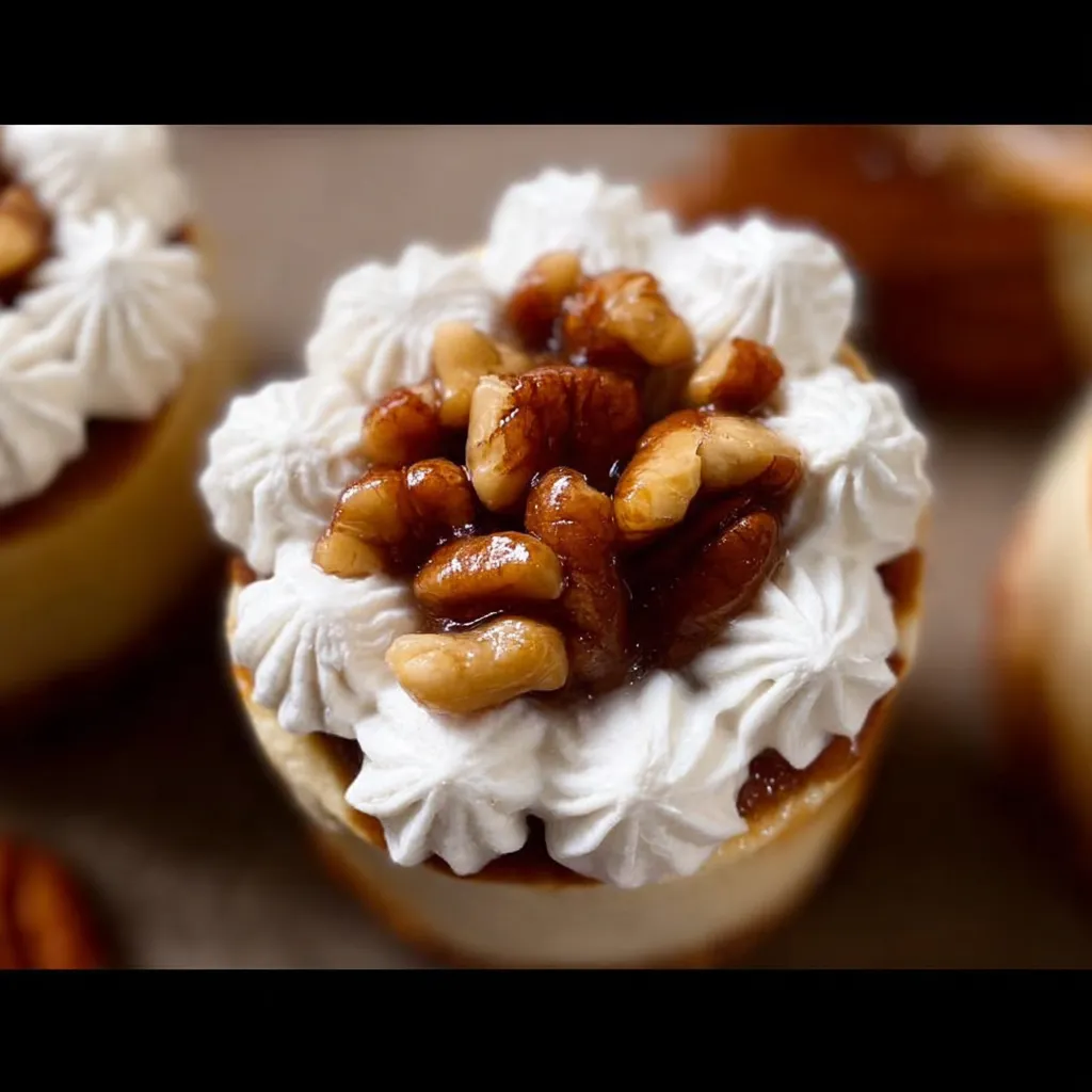 Mini pecan pie cheesecakes with maple whipped cream: Delightful!