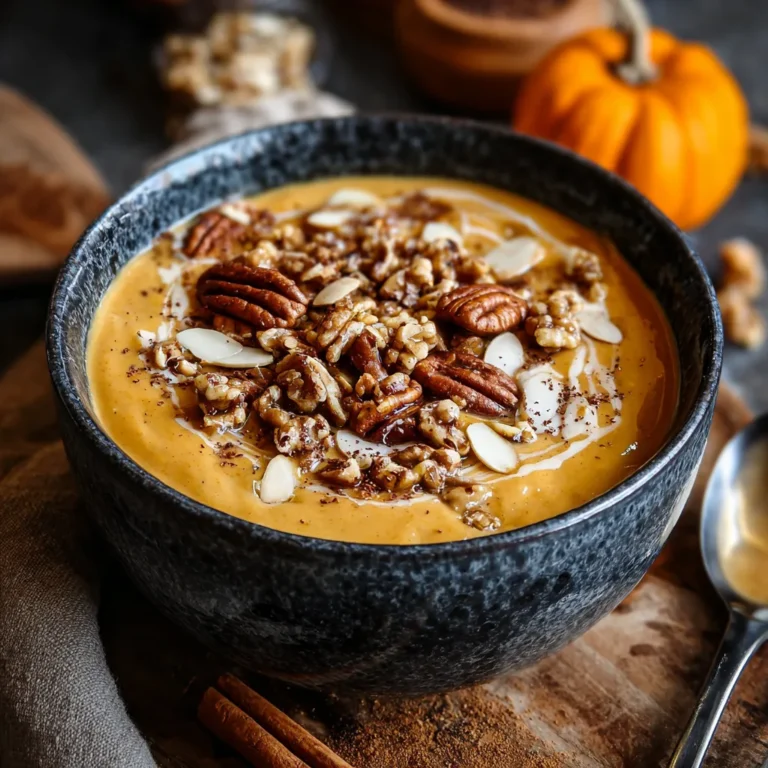 Pumpkin Spice Smoothie Bowl Garnished with Nuts and Seeds